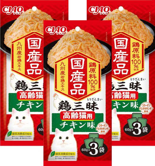 INABA CIAO 高齡貓 豪華雞三昧餐包 IC-537, 雞肉, 180g, 3袋