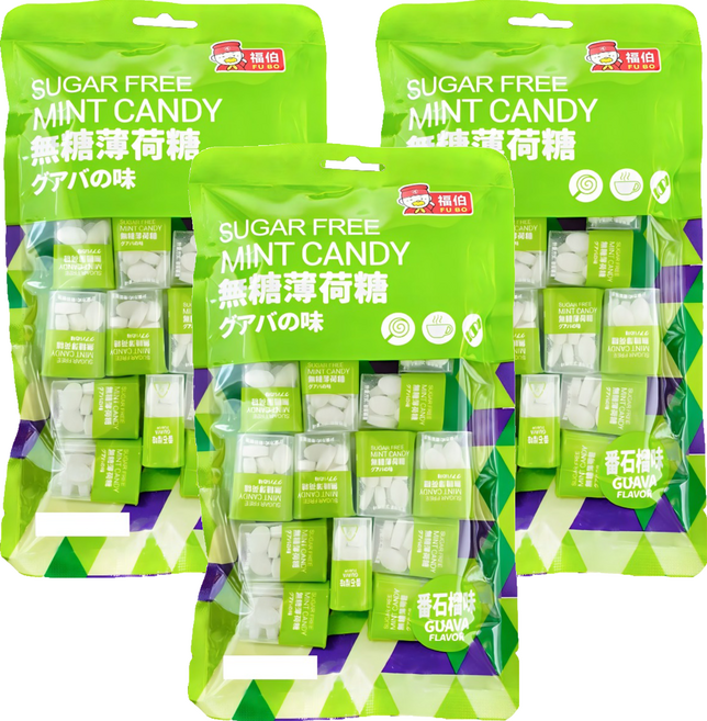 福伯 無糖薄荷糖 番石榴味, 48g, 3袋