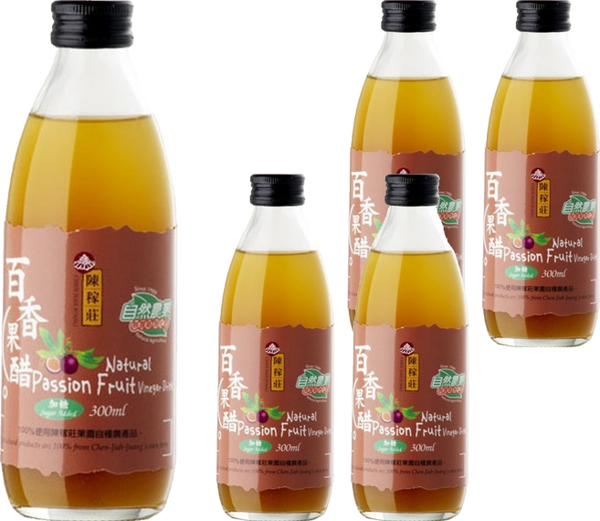 陳稼莊 百香果醋 加糖 即飲式, 300ml, 5瓶