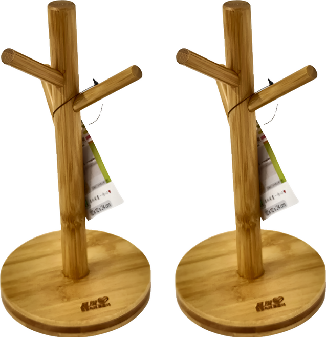 My Cook 晶瓚 孟宗竹馬克杯3杯掛架 12 x 12 x 24cm, 木色, 2個