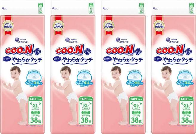 GOO.N 大王 日本境內版 SJ柔觸肌系列 黏貼型尿布 12~20kg, 152片, XL
