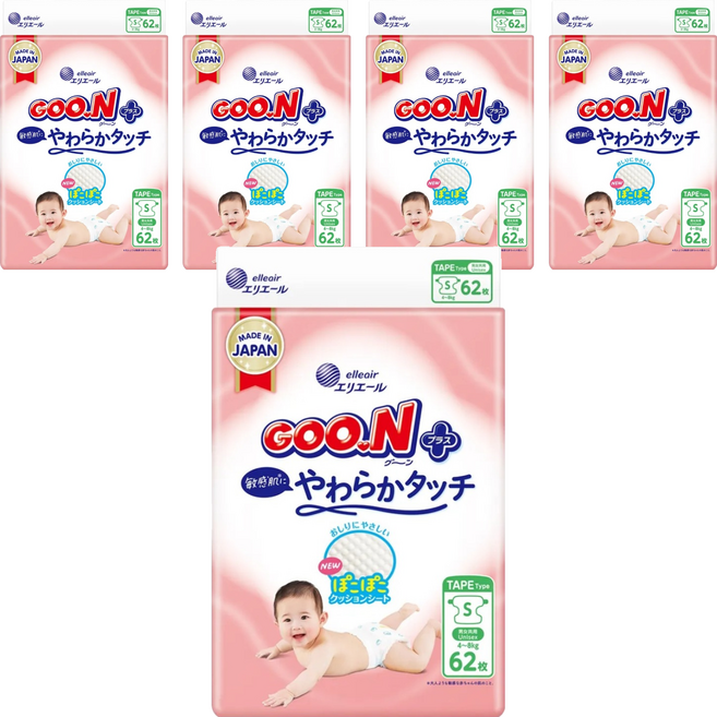 GOO.N 大王 日本境內版 SJ柔觸肌系列 黏貼型尿布, S, 310片
