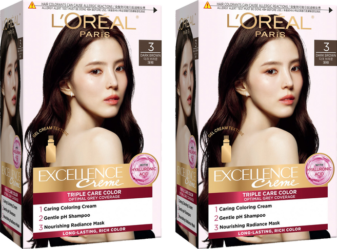 L'OREAL PARiS 巴黎萊雅 優媚霜三重護髮染髮霜 3, 深棕色, 2個