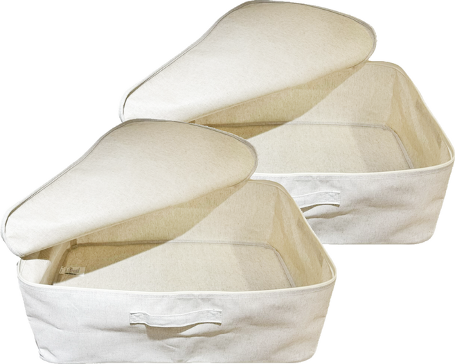 MUJI 無印良品 聚酯纖維麻收納箱 附蓋, 米色, 2個
