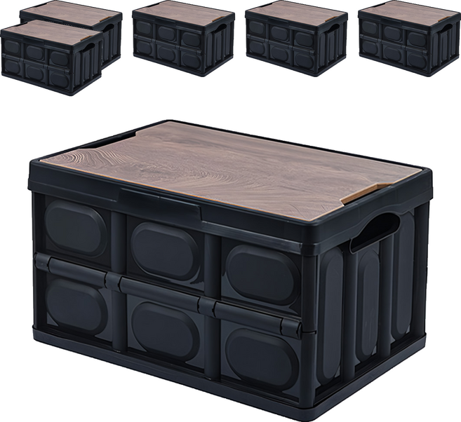 手提露營摺疊箱 木蓋折疊箱 55L, 黑色, 6個