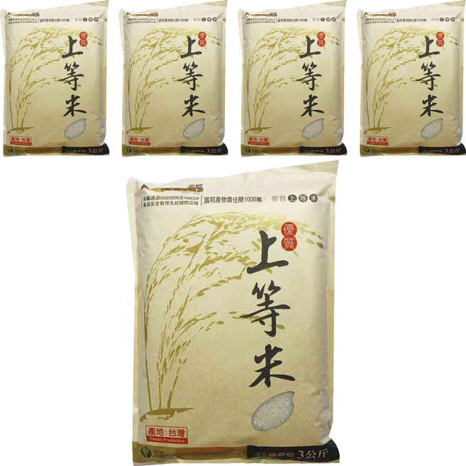 GOLDEN RICE 金農米 上等米 圓二, 上, 3kg, 5袋