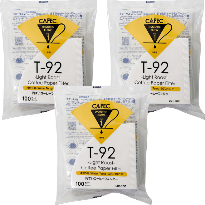 CAFEC 淺焙專用濾紙 1~2杯份適用 LC1-100W 白色, 3包, 100張