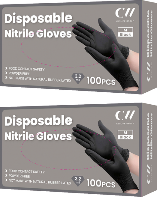 CW LIFE GROUP 可營生活選物 多用途NBR35手套 無粉料理食品級 正常款 100入, 黑色, M, 2組