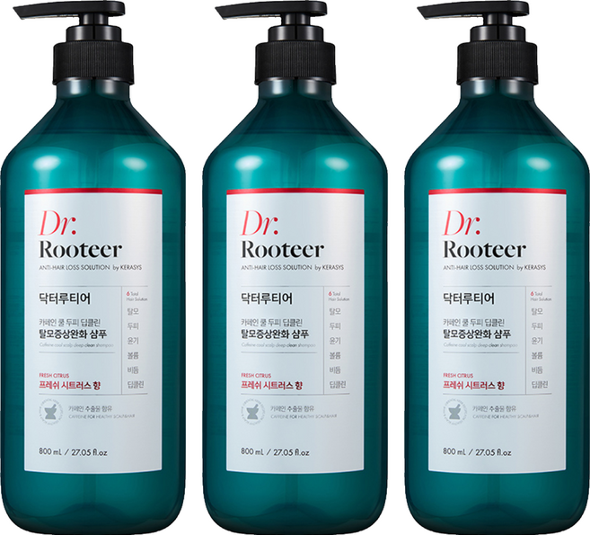 DrRooteer 咖啡因髮根蓬鬆洗髮精 清涼薄荷調, 3件, 800ml