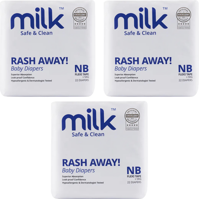 milk 鎖水芯牛奶黏貼型尿布 0~5kg, 66片, NB