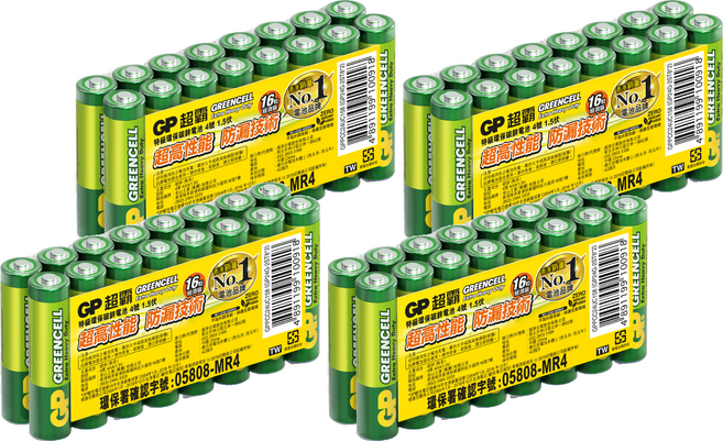 GP Batteries 超霸 4號綠能特級碳鋅 AAA電池, 4套, 16個裝