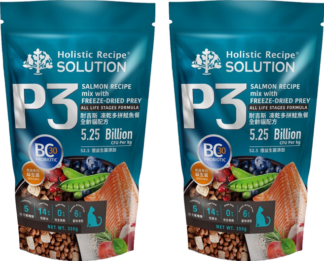 Holistic Recipe SOLUTION 耐吉斯 全齡貓 P3 凍乾多拼 配方乾飼料, 350g, 2個, 鮭魚餐