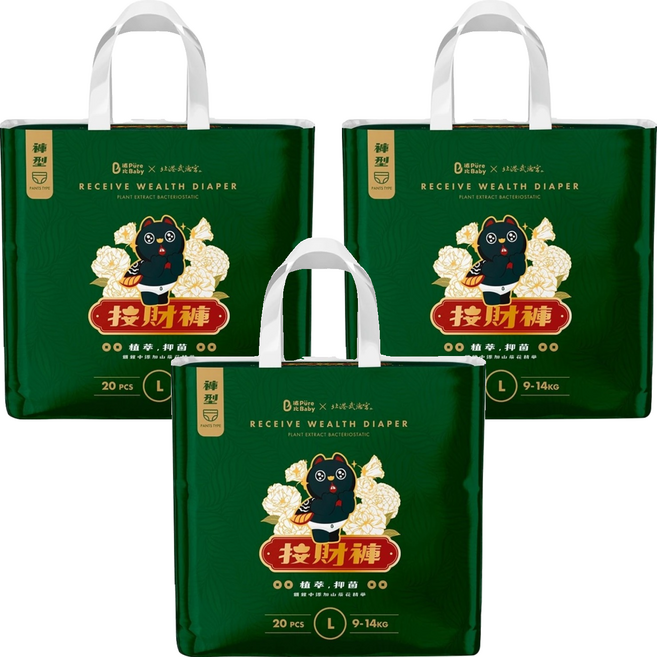 波比 PureBaby 植萃抑菌接財褲 褲型 9~14kg, L, 60片