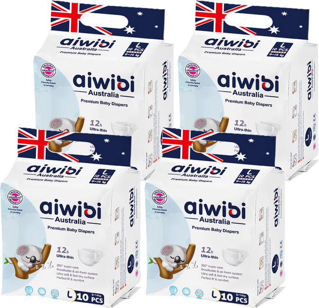 aiwibi 愛薇彼 清新乾爽透氣輕薄 黏貼型尿布 9~14kg, L, 40片