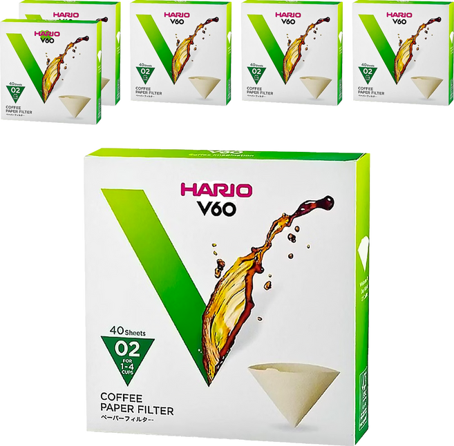 HARIO 好璃奧 V60無漂白02濾紙 VCF-02-40M 1~4杯, 40張, 6盒