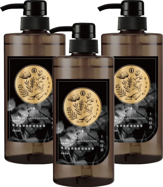 tsaio 上山採藥 積雪草頭皮舒緩洗髮露, 3件, 600ml