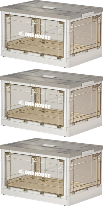 ONE HOUSE 日蜜兒5開門巨無霸折疊收納箱 OH-Q260-601 60L, B 奶油白 + 透灰色, 3個