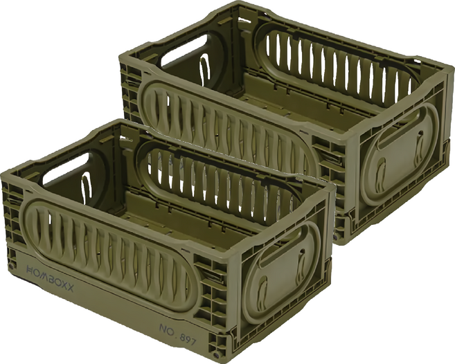 HOMBOXX 瓦特工業風收納盒 大 60 x 40 x 22cm 1.7kg 48L, 軍綠, 2個