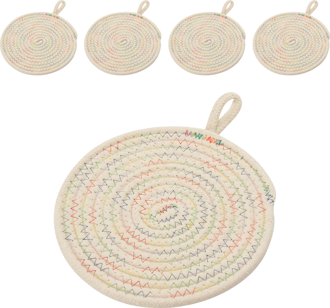 MOCODO 伴佳家 加厚編織棉 隔熱墊 GOOL MULTI TW 直徑 18cm, 米色, 5個