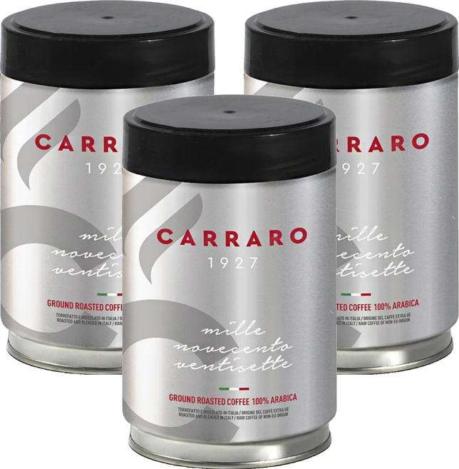 CARRARO 義大利 1927專業義式罐裝研磨咖啡粉 中焙 酸度低, 250g, 3個, 滴濾式咖啡機（中研磨）