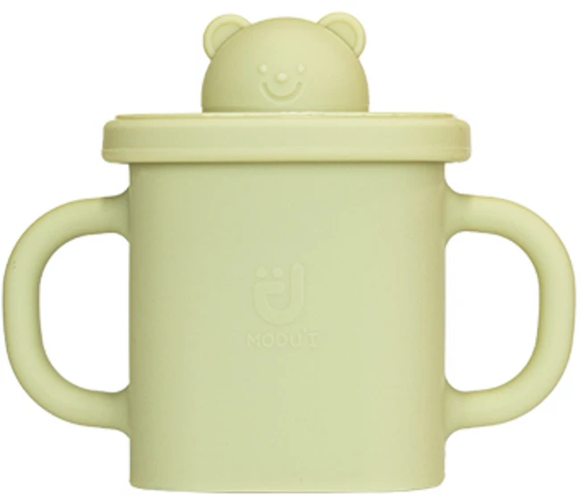 모두아이 실리콘 곰돌이 사각 스파우트컵, 그린빈, 1개, 350ml - 쿠팡