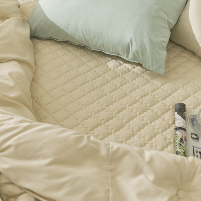 지베딩 치즈 4중직 고무밴딩 침대패드, 크림