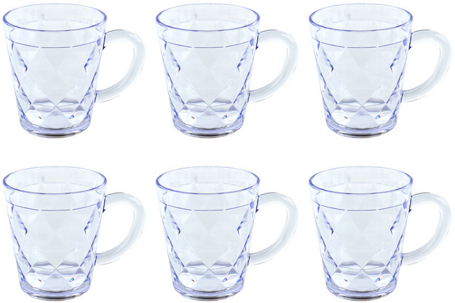 크리스탈 손잡이 컵 250ml, 6개, 반투명