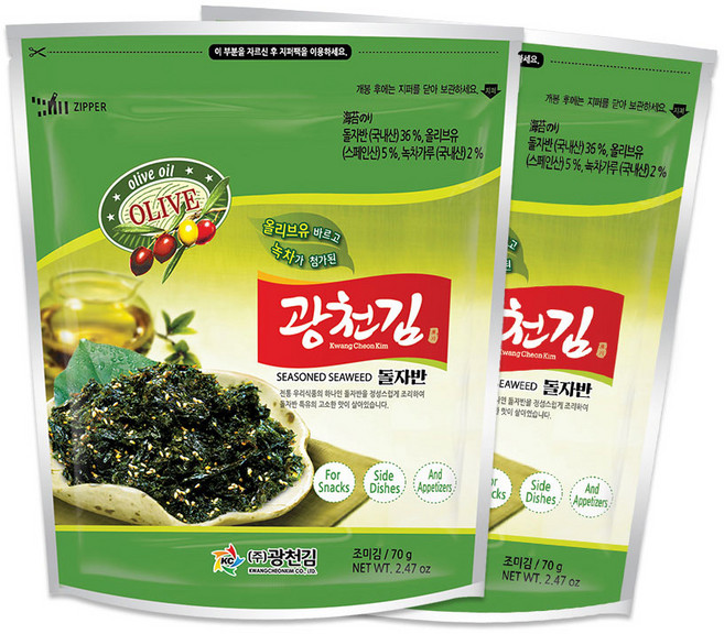 광천김 올리브 녹차 볶음 돌자반, 70g, 2개