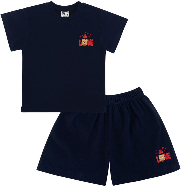 키즈크루 아동용 통기성 러브베어 반팔 + 반바지 세트