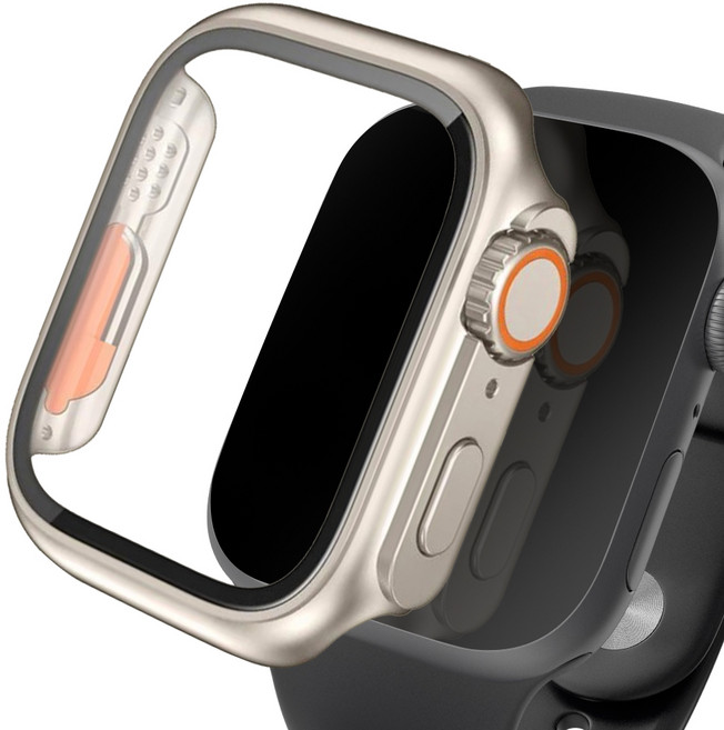 아이몰 애플워치 호환 울트라st 9H 강화유리 풀커버 프레임 케이스, 티타늄골드, 1개