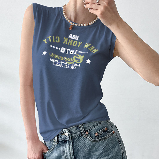 바이로쏘 여성용 뉴욕시티 레터링 데일리 기본템 홈웨어 스판 나시티 BRS230