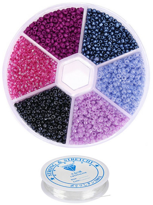 리니팜 컬러 시드비즈 2mm + 원판 세트, 보라빛밤, 1세트
