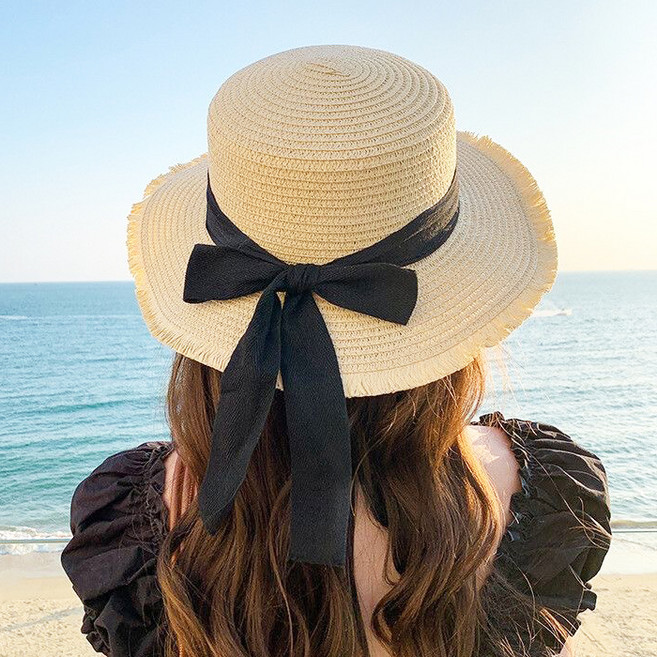라라티나 여성용 비뉴 라탄 리본 매듭 바캉스 휴양지 밀짚모자