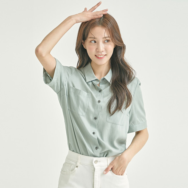 로엠 린넨혼방 셔츠형 블라우스