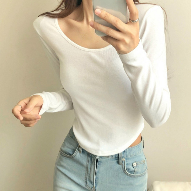 라라온 여성용 라운드넥 어깨 패드 긴팔 굴림 티셔츠 26TSP3657