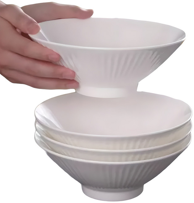 Liribing 純白陶瓷麵碗4件組, 1組, 白色