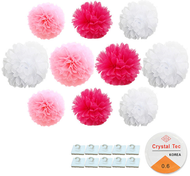LivingDA 3色混合花球10入組, 白色, 粉紅色
