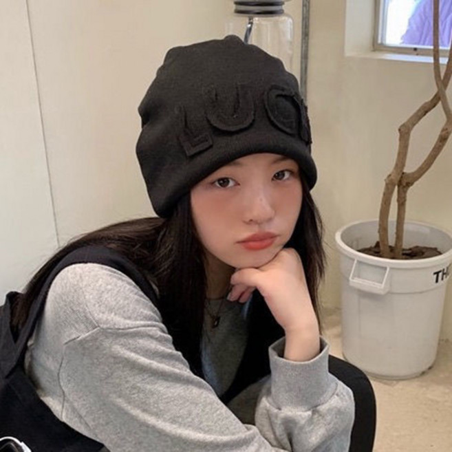 딥톡 루즈핏 레터링 니트 골지 비니 DT0245