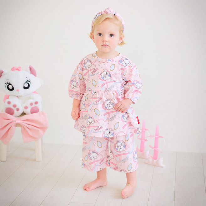 mollimelli friends 迪士尼瑪麗貓柔軟蝴蝶結七分袖睡衣套裝