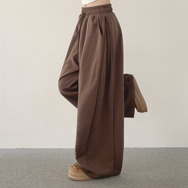 위드후이린 여성용 숏/롱 기장 온즈 사이드핀턱 와이드 트레이닝 밴딩 팬츠