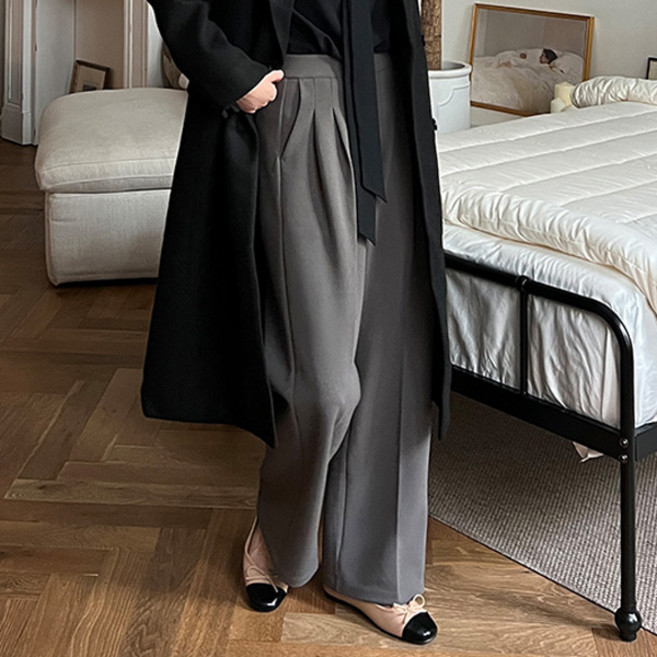 envylook 女款超舒適彈性細褶西裝褲