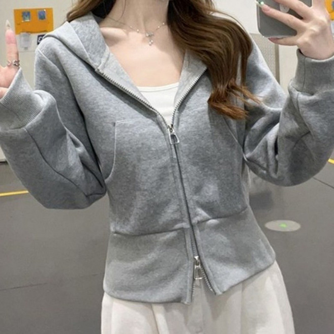 I'M MONG 女款基本版型素色雙向拉鍊長袖連帽外套 R6F164