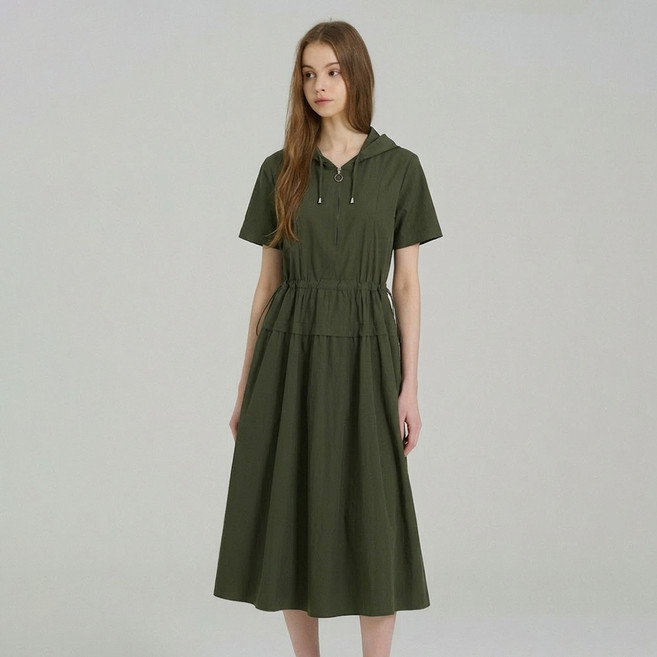 에이비플러스 여성용 바스락 후드 트리밍 반팔 원피스 LSA2MO34