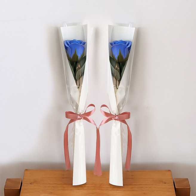 아스파시아 플르 장미 메시지 비누꽃 한송이 꽃다발 졸업 축하해 수고했어, 블루, 2개