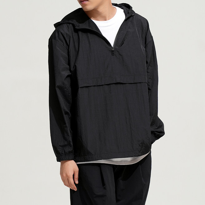 와이티클로젯 바스락 오버핏 후드 아노락 반집업 바람막이