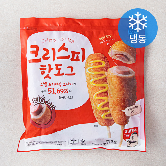 오뗄 크리스피 핫도그 (냉동), 80g, 7개입, 1개