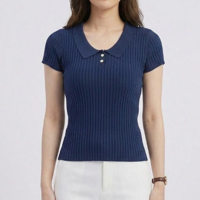 소니오 여성용 부드러운 카라 반팔 니트