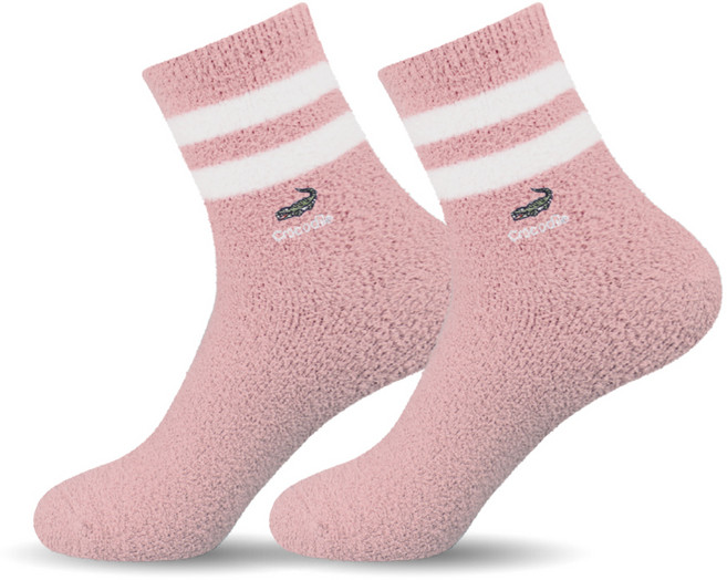 크로커다일 여성용 부드럽고 따뜻한 자수 파스텔 극세사 수면양말 2족 세트 CD296
