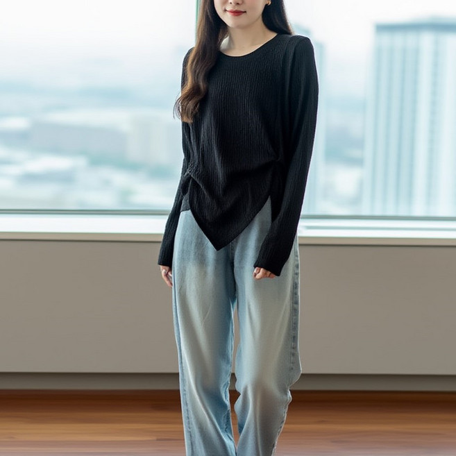 UNHEVE 女款皺褶不對稱T恤