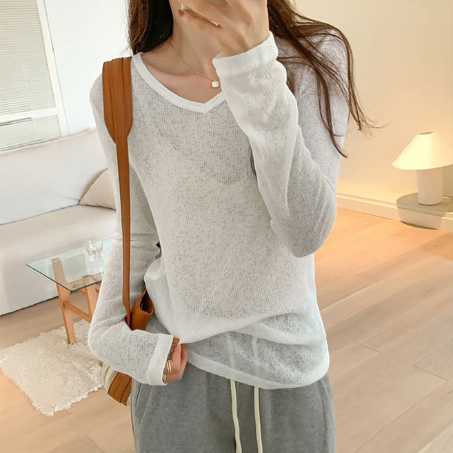 페이퍼먼츠 여성용 프라치노 은은 시스루 니트 티셔츠 14068